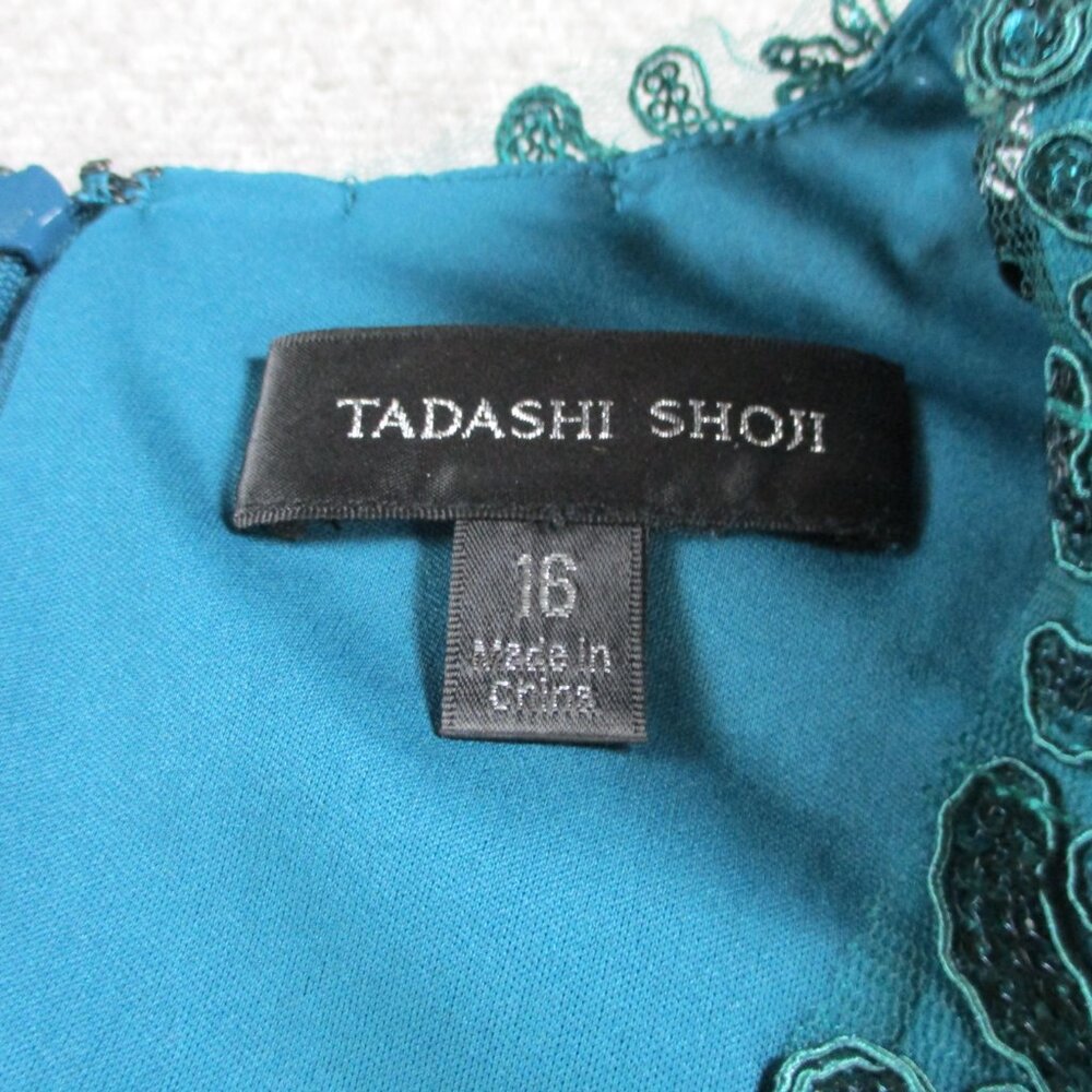 Tadashi Shoji Dress Womens 16 Cerulean Green Vivar Handkerchief Hem V Neck Midi - Picture 6 of 12